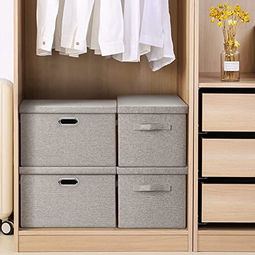 Graciadeco Large 17" 36 Quart Collapsible Stackable Storage Bins with Lids, 5 Packs Beige Linen Fabric Closet Boxes with Lids, Storage Cube Baskets Container Organizers for Bedroom Office(17 x12 x11) - color: Beige, size: Large -5 Pack
