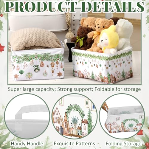 4 Pack Christmas Storage Bin Collapsible Large Christmas Storage Baskets for Gifts Xmas Tree Canvas Laundry Basket Foldable Box with Handle for Office Home Bedroom Clothes Toys Holiday Decor - style: Neutral Wind