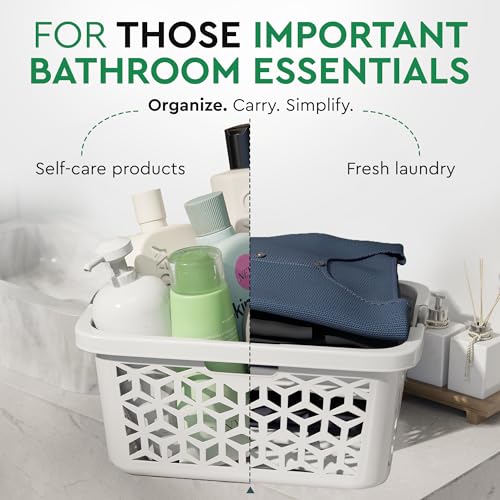 EconoHome Laundry Basket - Large 2 Bushel Laundry Basket with Handles - Stackable Plastic Hamper for Dirty Clothes - Storage Bin & Organizer for Bathroom, Bedroom - White, 70.5L Capacity – Heavy Duty