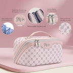 BOYATU Travel Makeup Bag Cosmetic Bags for Women: 3 Pcs Set Large Capacity Make up Bag with Handle - Vegan Leather Toiletry Bags with Compartments - Makeup Organizer for Travel Essentials(A-3-Pink) - color: A-3-Pink
