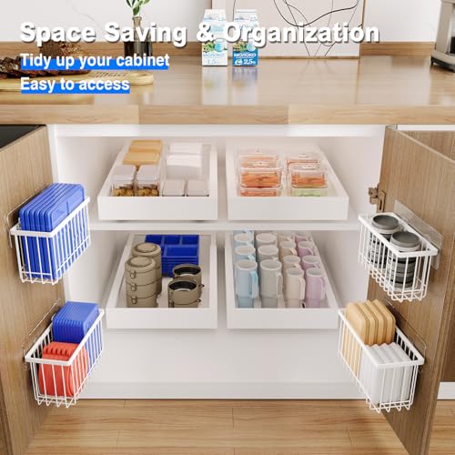 MUSTORN 3 Pack Adhesive Cabinet Door Organizer, Lid Organizers Inside Cabinet Food Container/Tumbler Lid Organizer and Storage Cup Lids Holder for Kitchen & Bathroom Wall Mounted(White) - color: White, size: 3 Pack
