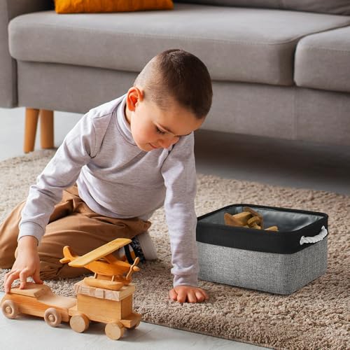 TheWarmHome Storage Basket for Organizing - 1 Pack 14x10x6.7 inch Collapsible Storage Bins for Shelves, Dog Toy Bin for Closet Organizer laundry Gift Cloth Nursery (Grey & Black) - color: Black&Grey, size: Medium -13.8Lx9.8Wx6.7H