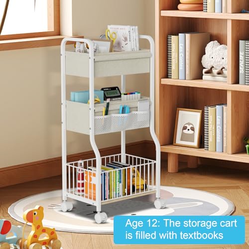 3-tier Baby Diaper Caddy Organizer and Storage Cart with 4+3 Dividers, Metal Utility Cart with Lockable Wheels for Nursery, Bedroom, Bathroom, White - color: White