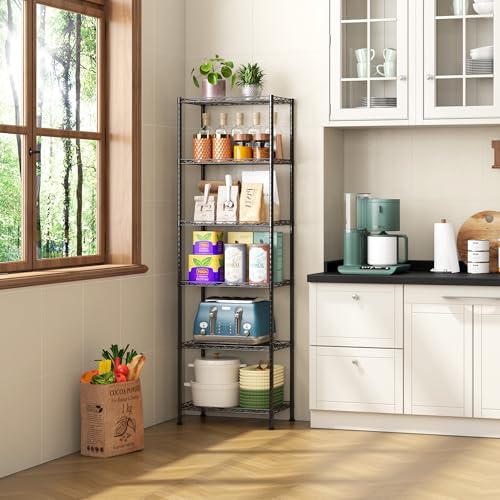 HOMEFORT 6-Shelving Unit, Adjustable Wire Shelving, Metal Wire Shelf Rack Organizer for Kitchen, Pantry, Closet, Bathroom, Laundry, Black,21" W x 11" D x 69" H - color: Black, size: 21"W x 11"D x 69"H