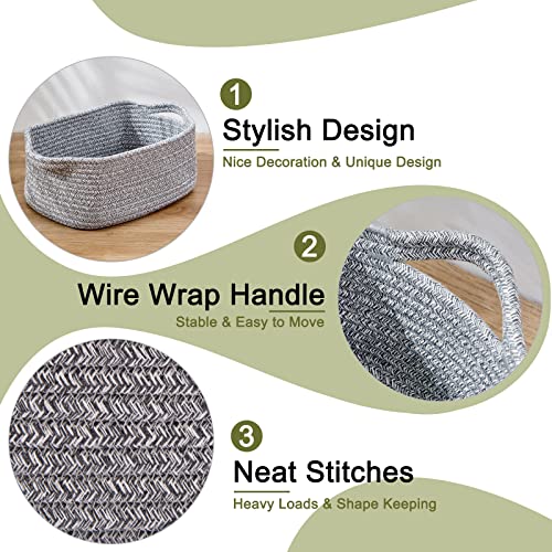 OIAHOMY Cotton Rope Baskets, Woven Baskets for Storage, Nursery Storage Baskets, Rectangle Storage Basket with Handles, Storage Baskets for Shelves, Pack of 3, Gray Variegated - color: Gray Variegated