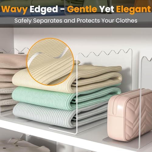 OKPOW Acrylic Shelf Dividers for Closet Organization - 10" Tall X 12" Deep Easy Installation Clothes Purses Organizer - Space-Saving Adjustable & Sturdy Clear Dividers for Wood Cabinet Shelves, 4 Pack - color: 4 Pack, size: 10" Tall X 12" Deep