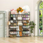 Kottwca Shoe Rack Organizer, Large Shoe Rack for Entryway Closet, Metal Shoe Shelf for Shoes and Boots, Big Non-Woven Fabric Shoe Storage Organizer with Hooks for Cloakroom, Black… - size: 3 Row 9 Tier-1