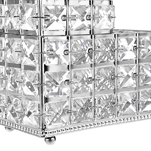 Hipiwe Crystal Remote Control & Makeup Brush Organizer - 2-Slot Silver Tabletop Pen & Pencil Storage Holder for Office & Bathroom - style: 2-Slot, Silver
