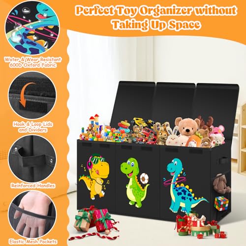 Beadsky Extra Large Toy Box, Collapsible Toddlers Toy Chest Kids Storage Organizer, Dinosaur Bin Boxes Storage Basket with Lids for Boys, Girls, Living Room, Nursery, Playroom, 40"x14"x16", Black - color: Black