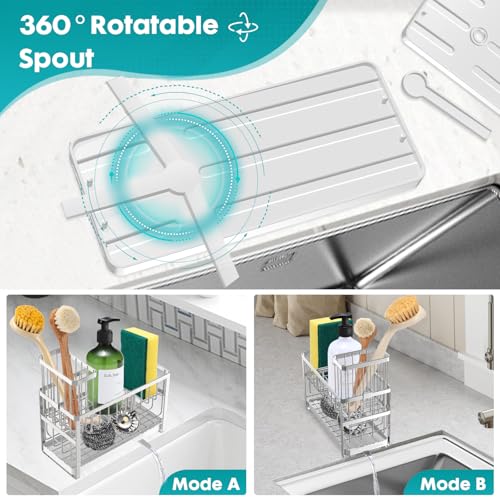 Sinnsally Kitchen Sponge Holder,Sink Caddy Organizer with High Brush Holder,Stainless Steel Sink Box Dish Scrubber Holder,Soap Tray for Kitchen Counter Accessories & Storage Rack (2 Tier - Silver) - color: 2 Tier - Silver