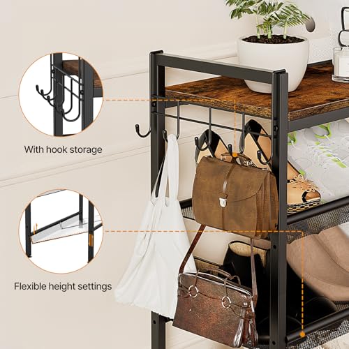 4 Tier Shoe Rack, Shoe Rack for Entryway with Hook, Shoe Organizer with Adjustable Mesh Shelves, Metal Shoe Storage, Closet, Bedroom Living Room Garage - size: 4 Tier