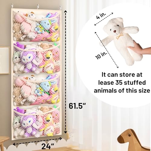Wide Over The Door Stuffed Animal Storage, Cotton Toy Organizer for Plush Toys, Baby Supplies, Stuffed Animal Holder with 4 Large Pockets, Hanging Door Organizer for Nursery, Bedroom, Kids Room - color: Beige, size: Widen