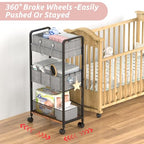 LIDTOP 2In1 Baby Diaper Caddy & 3-Tier Rolling Diaper Cart, Diaper Caddy Organizer Cart with Dividers, Mobile Metal Utility Cart for Nursery Essentials, Detachable Bedside Cart, Large Capacity - color: Black