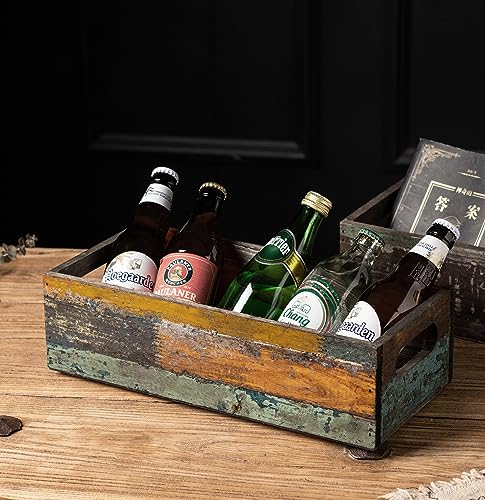 TIMRIS Farmhouse Distressed Wooden Storage Box, Rustic Bathroom Decor Box, Decorative Toilet Tank Basket Nice Butt, Solid Reclaimed Wood Organizer Box with Handles (Random) - color: Random