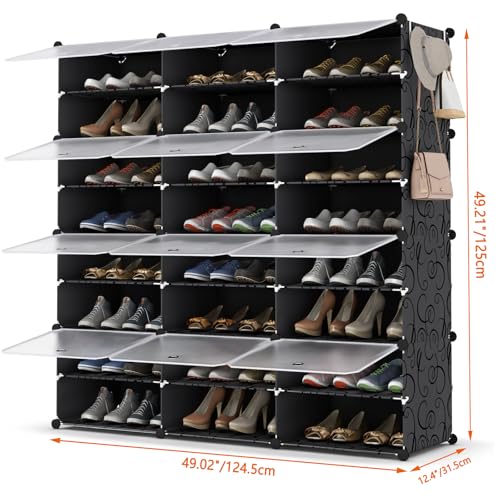 HOMIDEC Shoe Rack Organizer, 8 Tier Shoe Storage Cabinet 48 Pair Plastic Shoe Organizer Shelves for Closet Hallway Bedroom Entryway - color: Black, style: 3 by 8