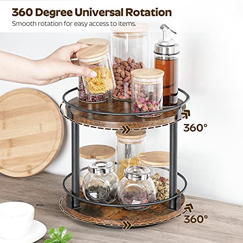 YATINEY Lazy Susan Organizer, Rotating Spice Rack, 2 Tier Spice Turntable Organizer, Industrial Turntable Spice Holder, for Kitchen Countertop and Cabinet, Compact and Versatile, Rustic Brown SR22BR - color: Rustic Brown + Black, size: 10.2"L x 10.2"W x 1