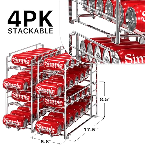 Simple Houseware Soda Can Organizer Stackable Rack Dispenser for Pantry/Refrigerator, Chrome, 4 Pack - color: Chrome