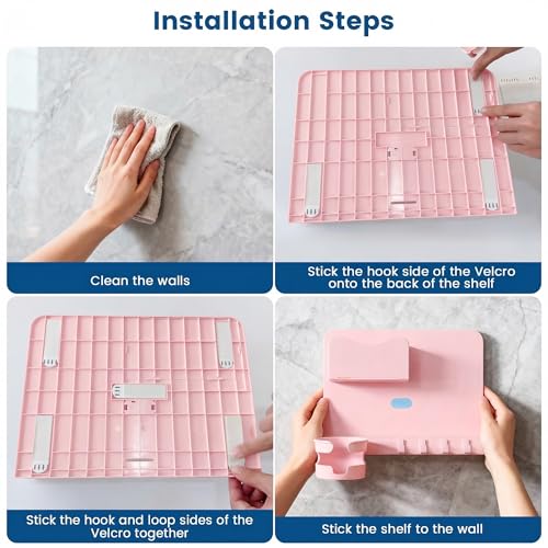 Floating Shelves for Bedside Shelf Accessories Organizer, Wall Mount Self Stick On, Cute Room Decor Aesthetic, Girls Room Decor, Cool Stuff for Bedroom Storage and Organization (Pink) - color: Pink