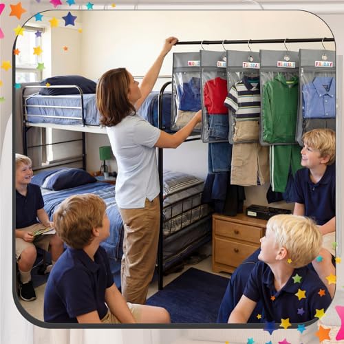 7 Pcs Days of Week Packing Cubes Weekly Travel Organizer Pouches for Kids Monday to Weekend Clothes Storage Bag with Color Labels for School Outfits Day of Week Hanging Closet Organizer