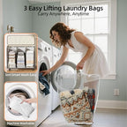 Yecaye 180L Laundry Basket With Lid and Removable 3 Bags, Large Rolling Laundry Hamper with Lid, 3 Section Rolling Clothes Storage With Wheels, Clothes Hamper with Wheels For Laundry Room, Beige