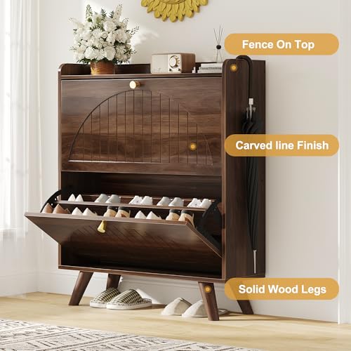Decofy 37.6” Shoe Cabinet with 2 flip-Down Drawers, Three Adjustable Levels, Suitable for entryway, Hallway, and Living Room (Walnut) - size: 2 Flip-Down