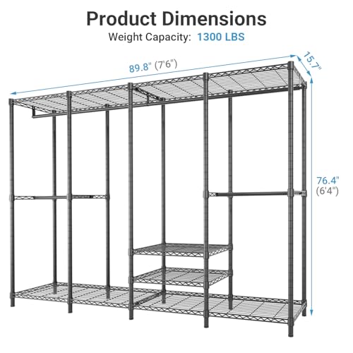 VIPEK V40 Plus Large Clothes Rack, 1300lbs Capacity Sturdy Metal Garment Rack, Clothing Rack with 6 Shelves & 4 Hang Rods, Adjustable Open Wardrobe Closet Organizer for Bedroom/Apartment/Retail, Black - color: Black, size: V40 Plus