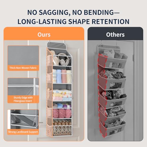 Yecaye 5-Tier Over the Door Organizer Hanging, Toy Stuffed Animal Storage, Behind the Door Storage with 5 Clear View Windows & 10 Side Pockets, Over the Door Storage for Bathroom Closet Nursery, Grey - color: Grey