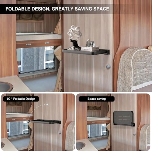 RV Fold-Down Shelf - Wall-Mounted Folding RV Shelves - Compact Camper & Trailer Accessory for Interior Organization - Space-Saving,Waterproof & Rust-Proof, Aluminum
