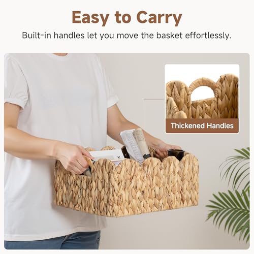 StorageWorks Scalloped Water Hyacinth Baskets, Hand-woven Rattan Baskets with Built-in Handles, Cute Baby Basket for Nursery, Basket for Organizing and Decor, 15"L x 11"W x 6¾"H - color: Water Hyacinth(Natural), size: 15"L x 11"W x 6¾"H
