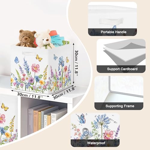 Clastyle Flowers Storage Cube Organizer Set Handle Closet Clothes Cube with Metal Frame Foldable Parents Organizer Storage Basket for Book Toy,Blue Flowers,11.8x11.8x11.8 in - color: Blue Flowers