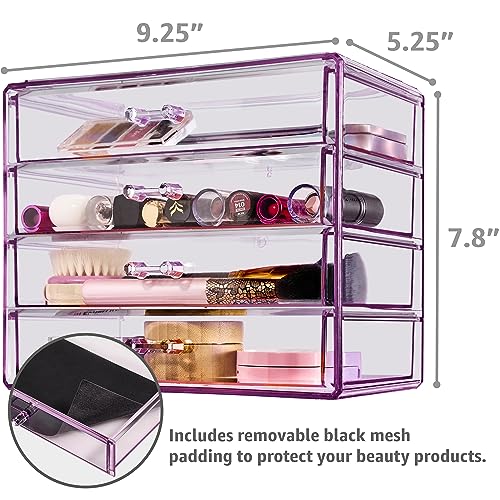Sorbus Makeup Organizer - 4 Drawer Acrylic Make Up Organizers and Storage for Cosmetics, Jewelry, Beauty Supplies, Clear Makeup Organizer for Vanity, Girl's Room, College Dorm, Counter, Bathroom Sink - color: Purple
