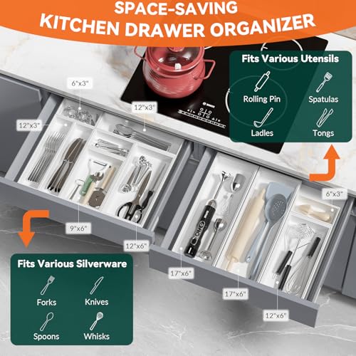 Lixple Kitchen Drawer Organizer - 2 Pack, Stackable Bamboo Drawer Organizers, Wooden Storage Box Tray for Cabinet, Pantry, Bathroom Countertop, Multi-use Organization and Storage (White) - color: White, size: 15 x 6 x 2 Inch