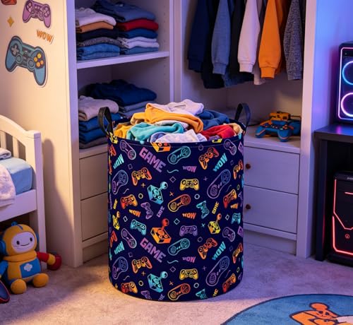 Essme Kids Laundry Basket,Game Hamper Collapsible Waterproof Storage Bin for Boys,Gift Baskets(Color Game) - color: Color Game