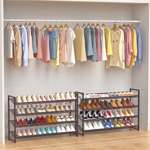 Large Shoe Rack 8 Tier Shoe Organizer, Heavy Duty Metal 4-Tier Stackable Shoe Storage Vertical Shoe Rack for Closet Front Door Entrance, Up to 50 Pairs, 44.8" W x 11.4" D x 56.7" H, Bronze - color: Bronze, size: 8 Tier