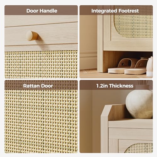 Mericonia Shoe Cabinet Storage for Entryway with 2 Flip Drawers(3-Tier), Rattan Freestanding with Door & 3 Adjustable Shelve,Hidden Shoe Rack Organizer for Hallway, Foyer - color: Oak, size: Flip Drawers 2 & Door 1