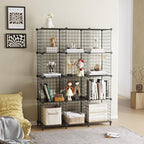 12-Cube Storage Organizer, Metal Wire Cube Shelving Unit, 11.8" L x 11.8" W x 11.8" H, Modular Grid Bookshelf for Closet, Bedroom, Office, Black ATTJL12B - color: Black