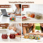 ComSaf Set of 6 Square Glass Jars with Airtight Wire Clamp Lids (17 Oz), Wide Mouth Pantry Canisters for Overnight Oats, Jam, Pickling, Spice Storage, Gifts - size: 17oz*6
