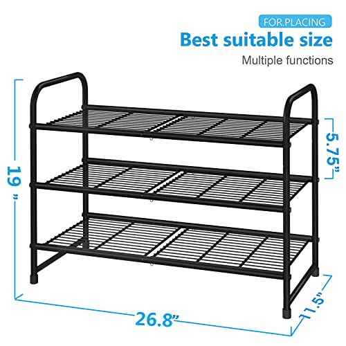 Simple Trending 3-Tier Stackable Shoe Rack, Expandable & Adjustable Shoe Shelf Storage Organizer, Wire Grid, Black - color: Black, size: 3 Tiers