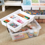 MACOPRO 17 QT Plastic Storage Box with Removable Tray, Bins with Lids, Clear Storage Container for Craft Supplies, Beads, Tools, Sewing, and Playdoh Organization (White, 1Pack-17QT) - size: 1Pack-17QT