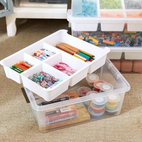 MACOPRO 17 QT Plastic Storage Box with Removable Tray, Bins with Lids, Clear Storage Container for Craft Supplies, Beads, Tools, Sewing, and Playdoh Organization (White, 1Pack-17QT) - size: 1Pack-17QT