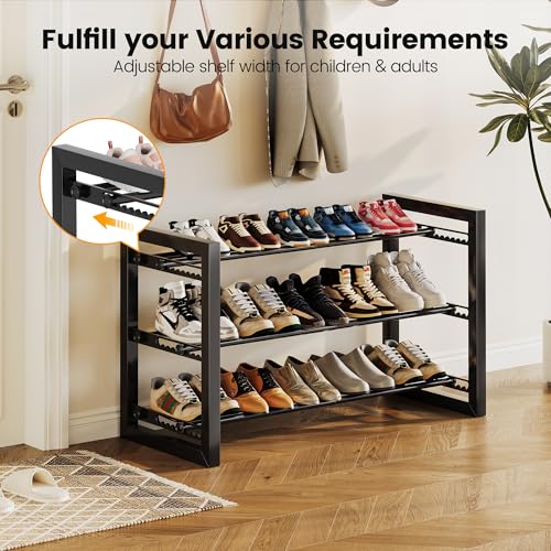 Homeiju Expandable Shoe Rack, 3 Tier Metal Shoe Shelf, Adjustable Shoe Stand for Sneakers, Boots, Heels, Heavy-Duty Steel Standing Shoe Organizer for Entryway, Closet, Bedroom, Black - color: Black, size: 3-Tier