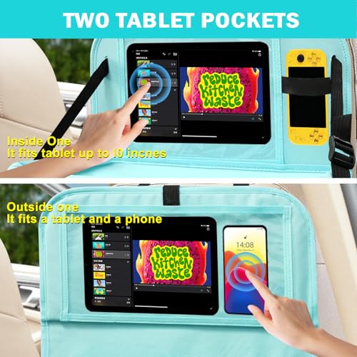 2Pack Car Backseat Organizer with Foldable Table Tray,6 Storage Pockets Car Storage Organizer with Tablet Holder,Car Seat Back Protectors Kick Mats Travel Accessories Blue - color: Blue, size: 2 Pack with Food Tray