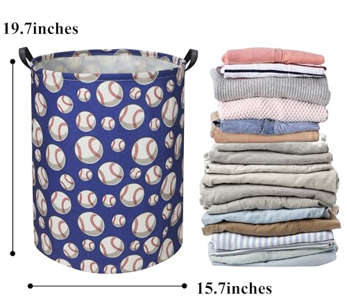 Baseball Kids Laundry Hamper, Large, Cotton & Linen, Waterproof PE Coating, Collapsible, Multi-purpose, Dinosaur Pattern - color: Baseball