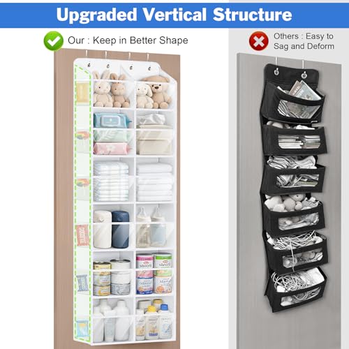 Univivi Over the Door Organizer, 6 Tiers Behind Door Storage with Clear Deep Pockets Hanging Organizer for Closet, Bedroom, Nursery, Bathroom and Sundries (White) - color: White