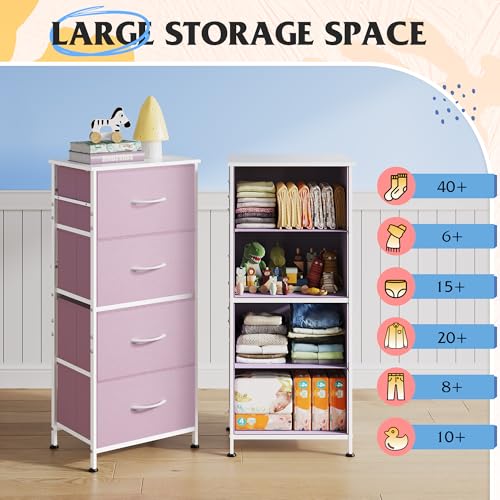 WLIVE Dresser with 4 Drawers, Storage Tower, Organizer Unit, Fabric Dresser for Bedroom, Hallway, Entryway, Closets, Sturdy Steel Frame, Wood Top, Easy Pull Handle,A-Pink - color: A-pink