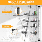 Black Corner Shower Caddy Tension Pole - Heavy Duty Rustproof Stainless Steel Shower Organizer with 4 Adjustable Shelves, No-Drill Free Standing for Bathroom, Bathtub, RV,54" to 114" Tall