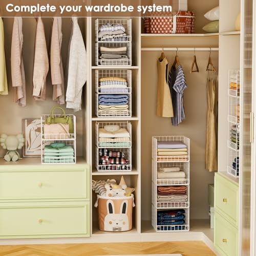 4-Tier Stackable Closet Organizers and Storage Baskets, Closet Shelf Organizer, Space-Saving Clothes Storage Drawer, Foldable Clothes Storage Bins for Closet Organizer System, White(Patent 30022416) - color: White, size: 4-Tier