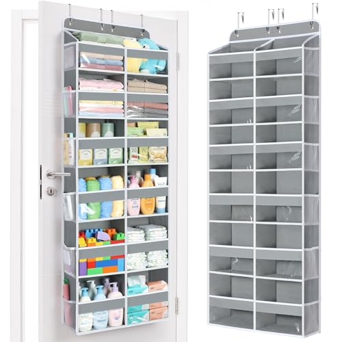 Yecaye Over The Door Organizer, 6 Tier Extra Large Behind Door Storage of 12 Compartments, 80lbs Heavy Duty Door Organizer Hanging with Clear Window for Closet Bedroom Pantry Bathroom, Grey - color: Grey, size: 6 Tier