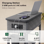 Colima Lift Top End Table with Charging Station and Wheels, Sofa Side Table with USB Port & AC Outlets, Movable Bedside Nightstand with Side Bag for Office Living Room Bedroom(Gray) - color: Grey