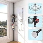 BsBsBest Shower Organizer Caddy - Stainless Steel Shower Shelves Rack, Adjustable Organization And Storage Head Holder, Rustproof Tension Pole, Black